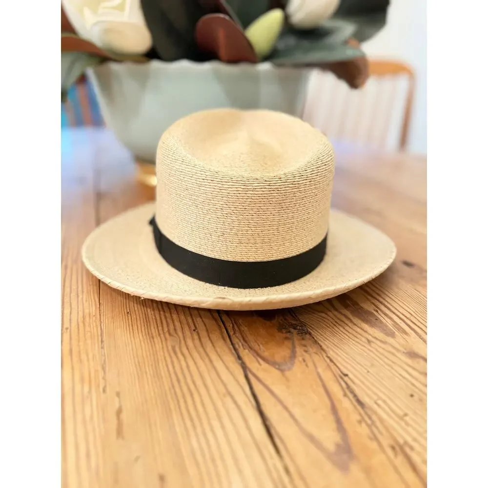Stetson Rushmore Palm Fedora Hat Natural Straw Black Band Medium Made Mexico